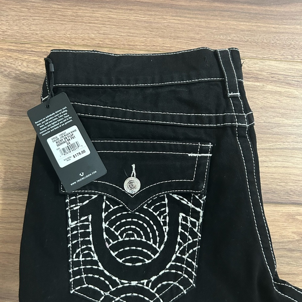 True Religion Black Jeans with Decorative Stitching